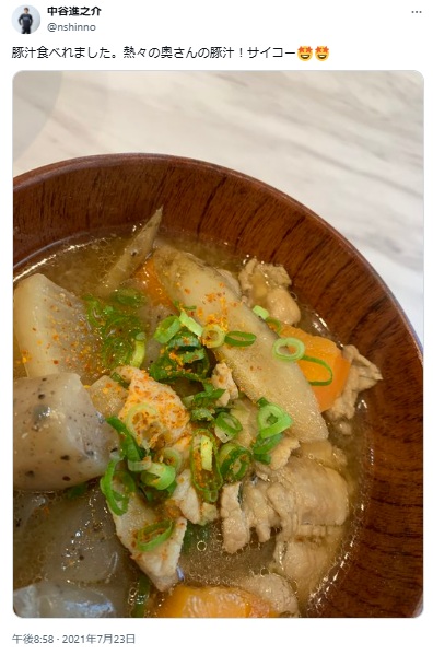 中谷進之介_妻・小屋春奈の手料理投稿